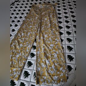 Floral Wide Leg Pants in Mustard and White